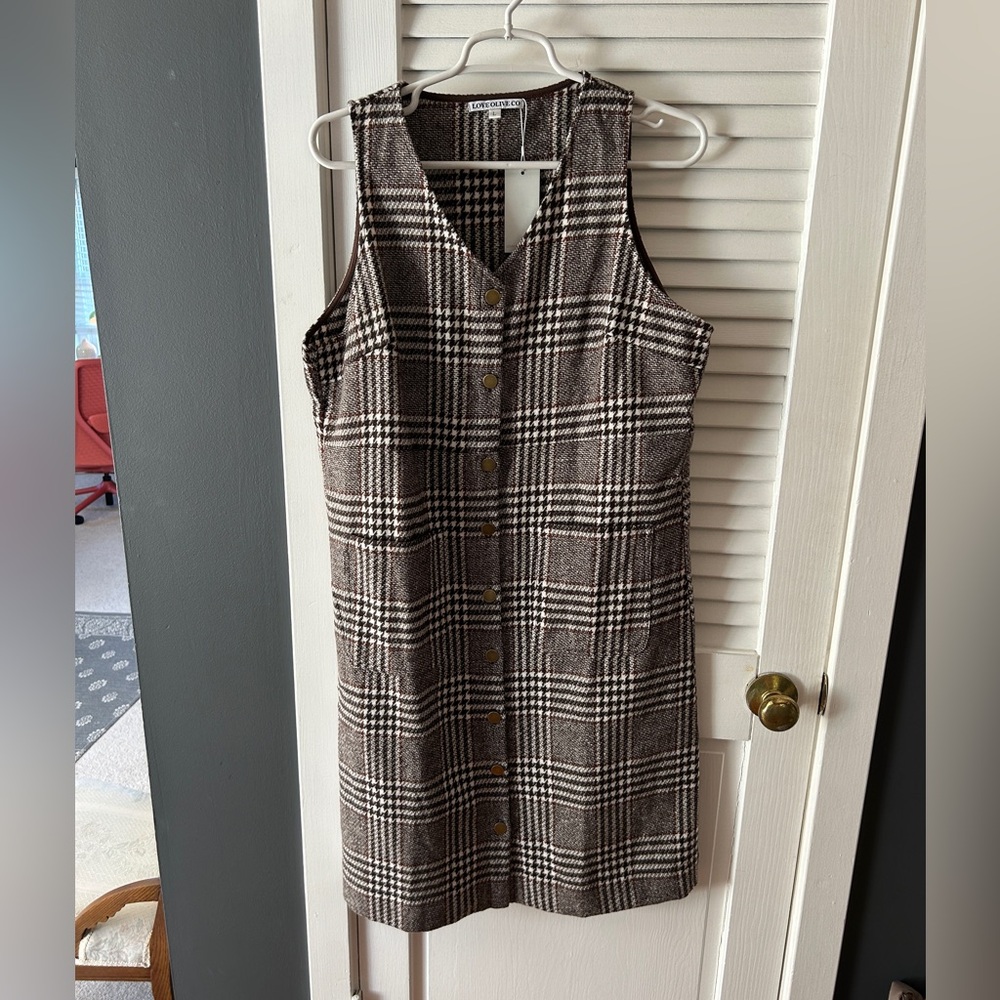 Love Olive Co Brown Plaid Button-Front Mini Dress